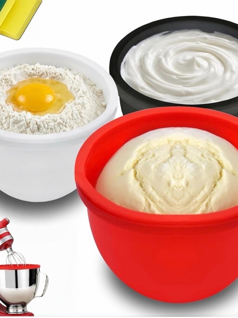 Nonstick Silicone Mixing Bowl Set - Red, White, Black
